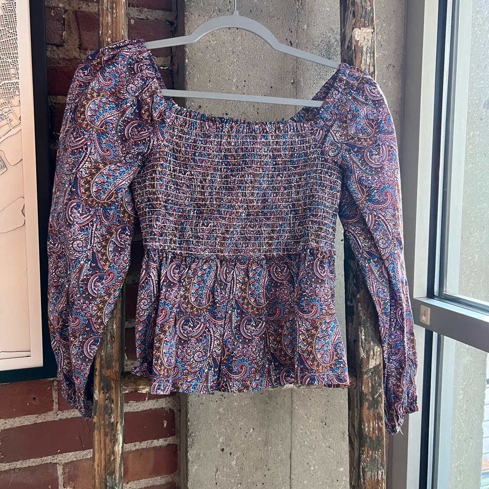 J Crew Puff-sleeve smocked top in Liberty® Tropical Prince print